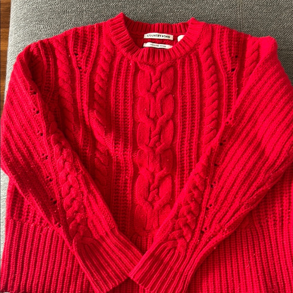 Country Road Women's Red Cable Knit Sweater 💯 %wool